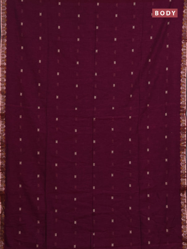 Bengal soft cotton saree magenta pink with allover thread woven buttas and zari woven border