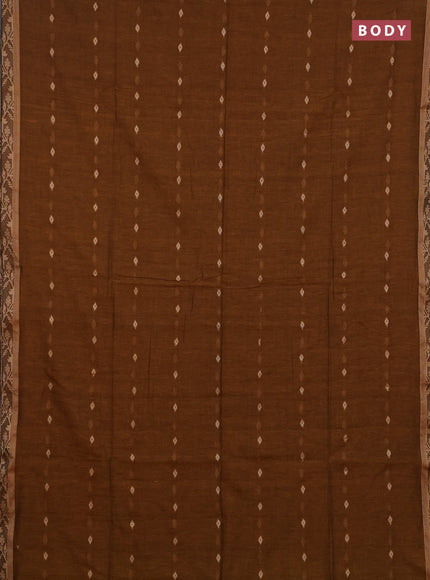 Bengal soft cotton saree dark mustard with allover thread woven buttas and thread woven border