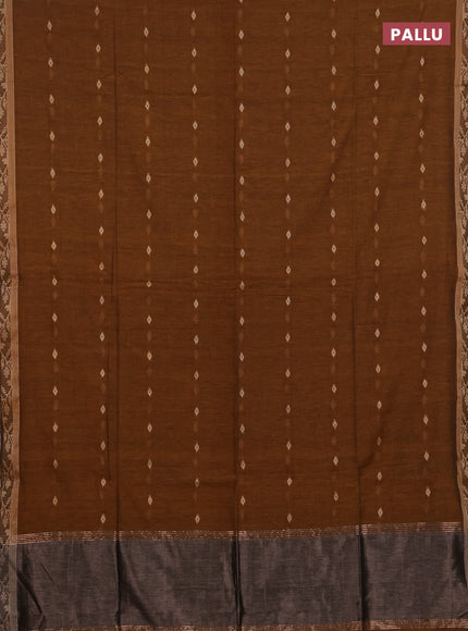 Bengal soft cotton saree dark mustard with allover thread woven buttas and thread woven border