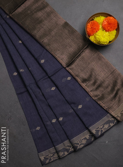 Bengal soft cotton saree grey with allover thread woven buttas and thread woven border