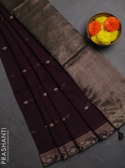 Bengal soft cotton saree deep purple with allover thread woven buttas and thread woven border