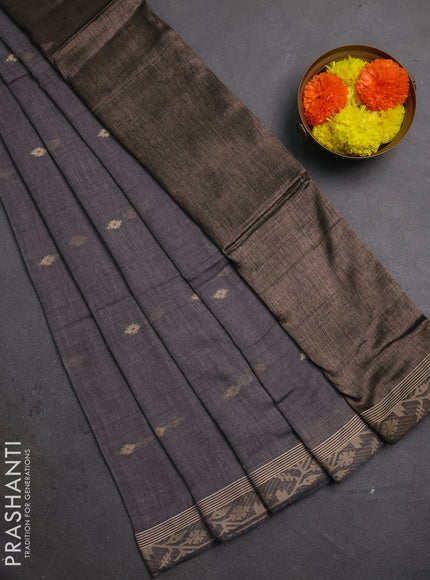 Bengal soft cotton saree grey with allover thread woven buttas and thread woven border