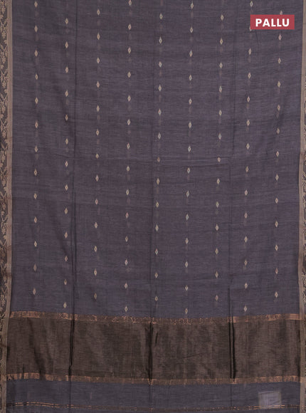 Bengal soft cotton saree grey with allover thread woven buttas and thread woven border