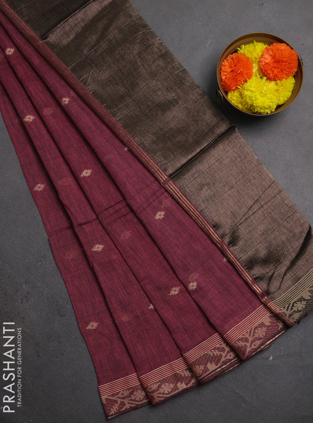 Bengal soft cotton saree mauve pink with allover thread woven buttas and thread woven border