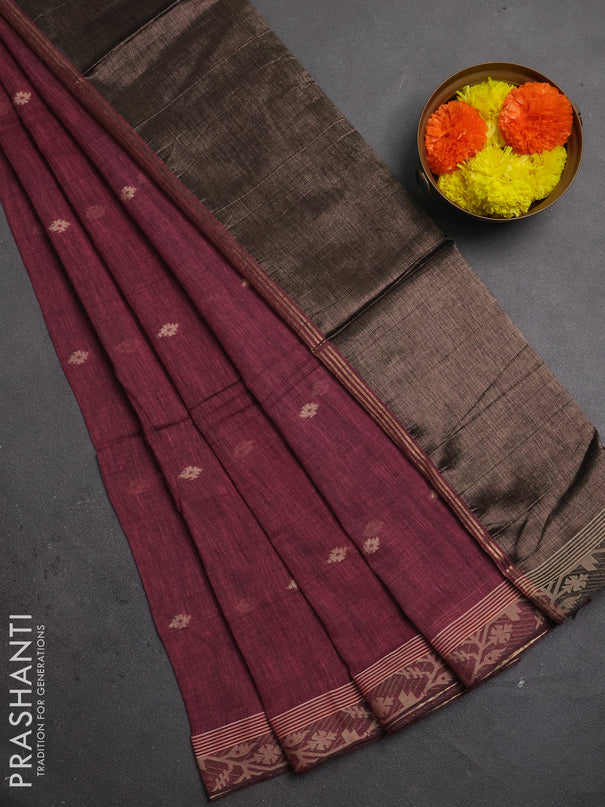 Bengal soft cotton saree mauve pink with allover thread woven buttas and thread woven border