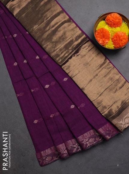 Bengal soft cotton saree purple with allover thread woven buttas and zari woven border