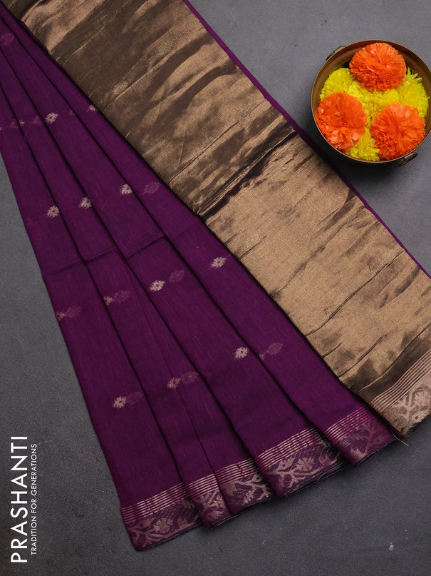Bengal soft cotton saree purple with allover thread woven buttas and zari woven border