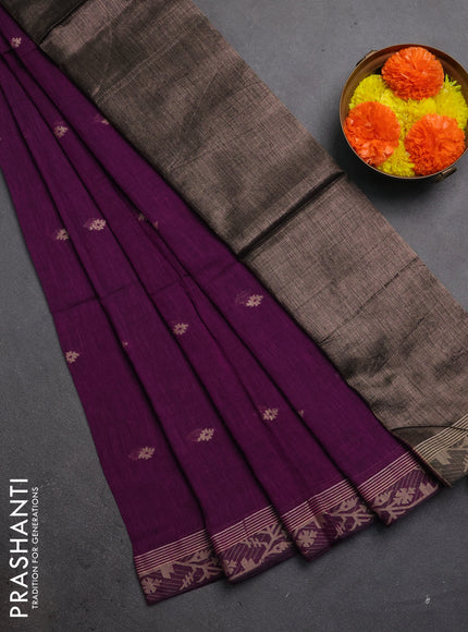 Bengal soft cotton saree purple with allover thread woven buttas and thread woven border