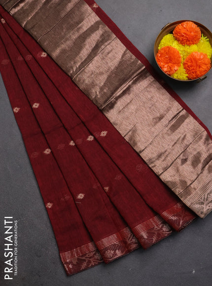 Bengal soft cotton saree deep maroon with allover thread woven buttas and zari woven border
