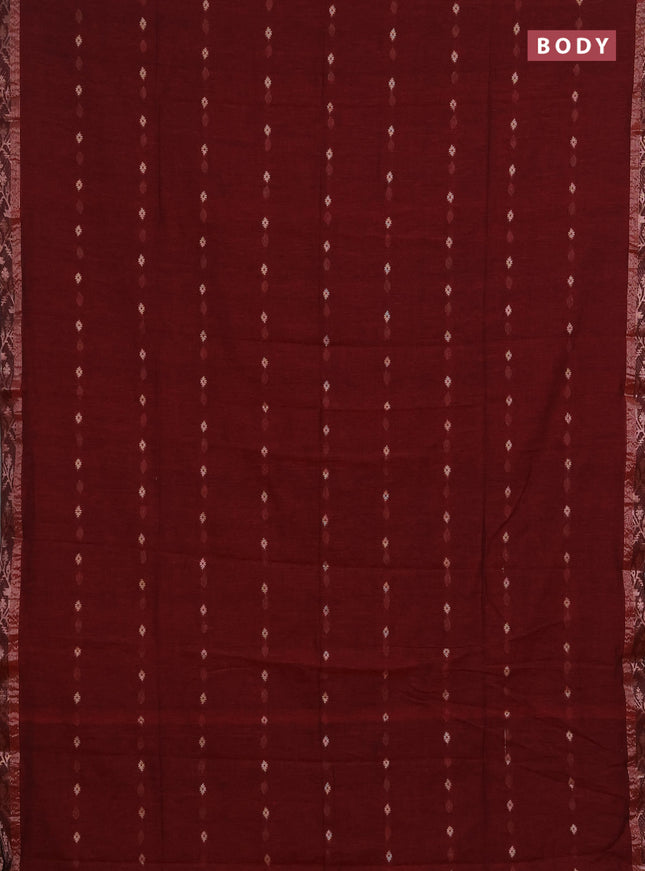 Bengal soft cotton saree deep maroon with allover thread woven buttas and zari woven border