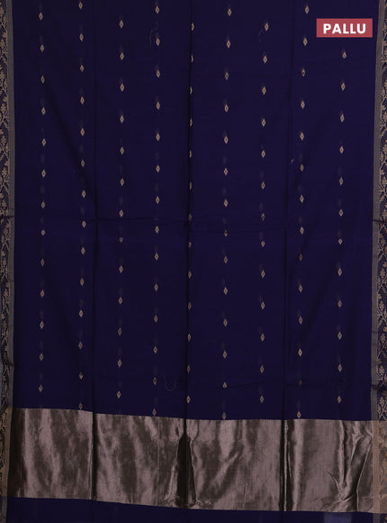 Bengal soft cotton saree navy blue with allover thread woven buttas and zari woven border