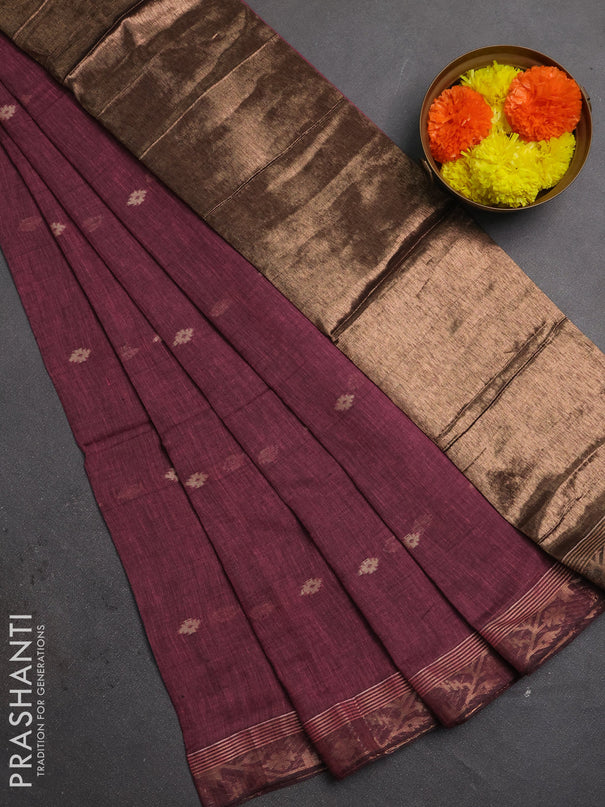 Bengal soft cotton saree mauve pink with allover thread woven buttas and zari woven border