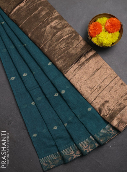 Bengal soft cotton saree peacock green with allover thread woven buttas and zari woven border