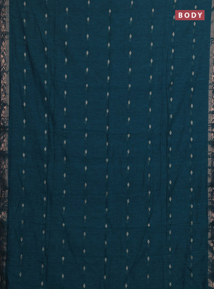 Bengal soft cotton saree peacock green with allover thread woven buttas and zari woven border