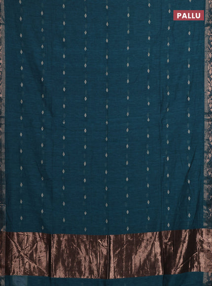 Bengal soft cotton saree peacock green with allover thread woven buttas and zari woven border