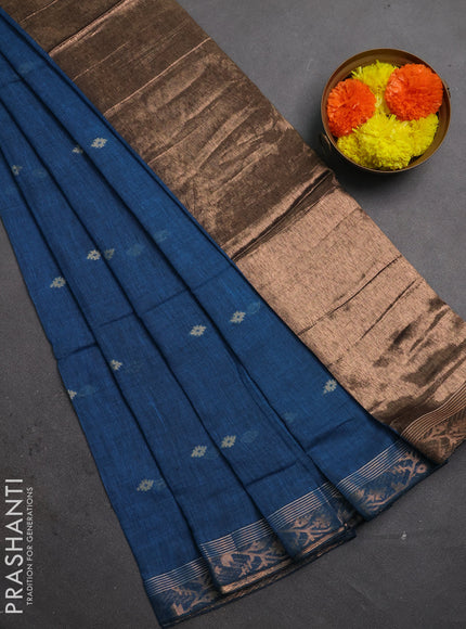 Bengal soft cotton saree cs blue with allover thread woven buttas and zari woven border