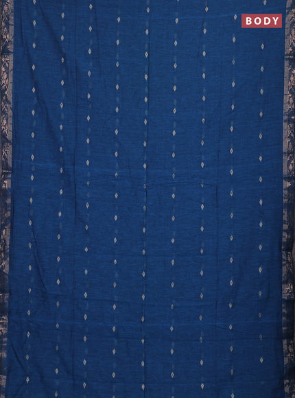 Bengal soft cotton saree cs blue with allover thread woven buttas and zari woven border