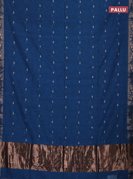 Bengal soft cotton saree cs blue with allover thread woven buttas and zari woven border