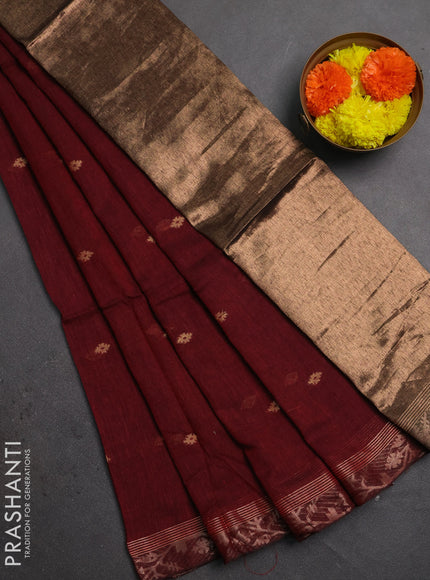 Bengal soft cotton saree maroon with allover thread woven buttas and zari woven border
