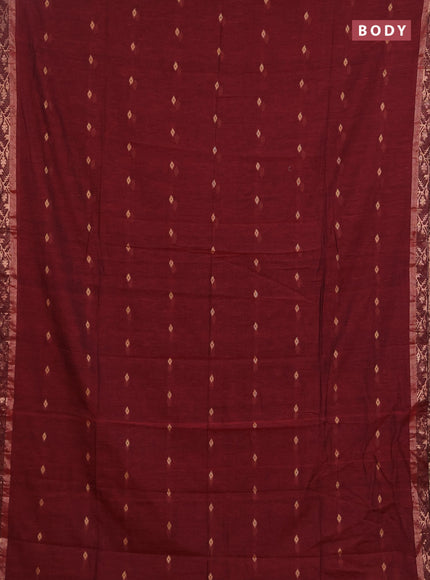Bengal soft cotton saree maroon with allover thread woven buttas and zari woven border