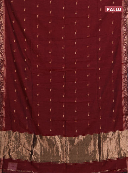 Bengal soft cotton saree maroon with allover thread woven buttas and zari woven border