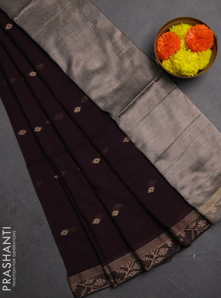 Bengal soft cotton saree deep purple with allover thread woven buttas and thread woven border