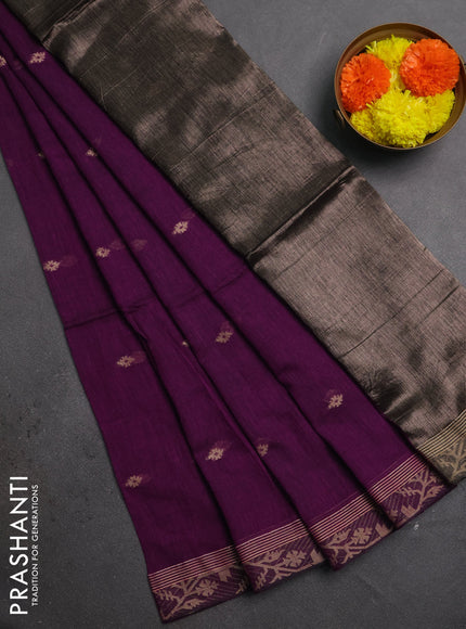 Bengal soft cotton saree purple with allover thread woven buttas and thread woven border