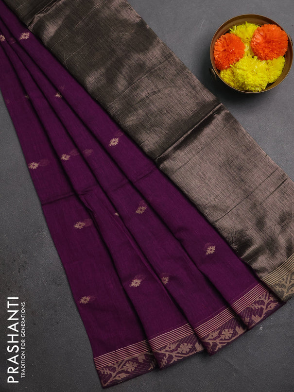 Bengal soft cotton saree purple with allover thread woven buttas and thread woven border