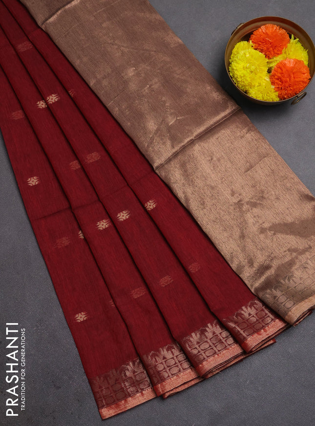 Bengal soft cotton saree maroon with allover thread woven buttas and zari woven border