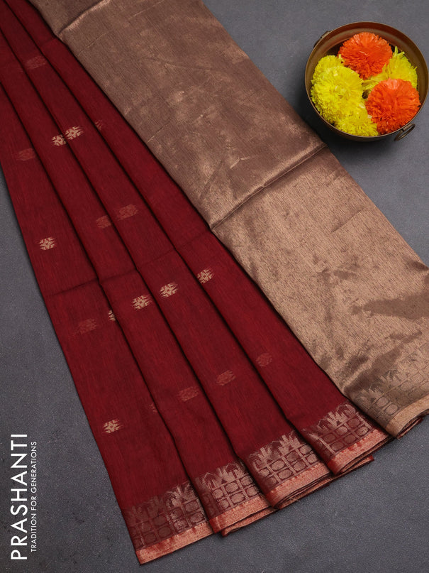 Bengal soft cotton saree maroon with allover thread woven buttas and zari woven border