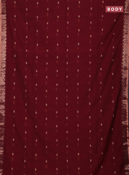 Bengal soft cotton saree maroon with allover thread woven buttas and zari woven border