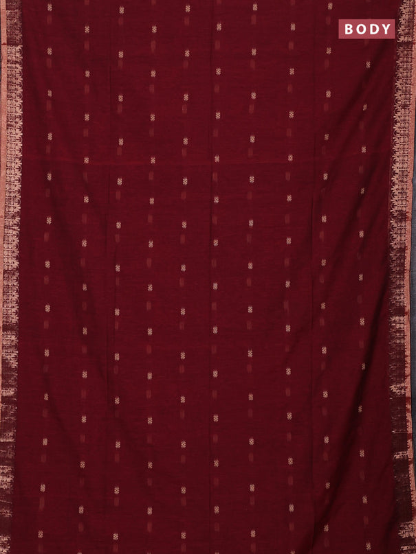 Bengal soft cotton saree maroon with allover thread woven buttas and zari woven border