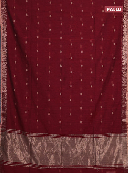 Bengal soft cotton saree maroon with allover thread woven buttas and zari woven border
