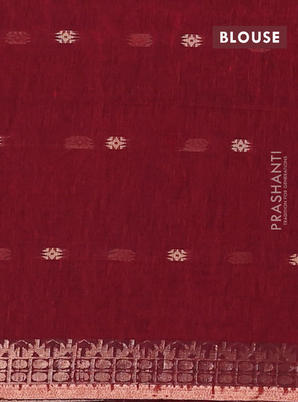 Bengal soft cotton saree maroon with allover thread woven buttas and zari woven border
