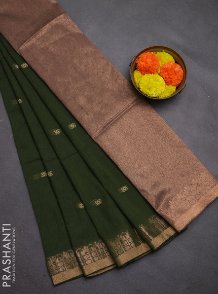 Bengal soft cotton saree mehendi green with allover thread woven buttas and zari woven border