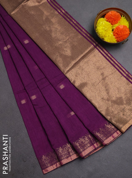 Bengal soft cotton saree purple with allover thread woven buttas and zari woven border