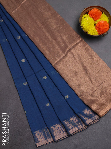 Bengal soft cotton saree cs blue with allover thread woven buttas and zari woven border