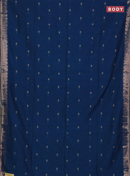 Bengal soft cotton saree cs blue with allover thread woven buttas and zari woven border