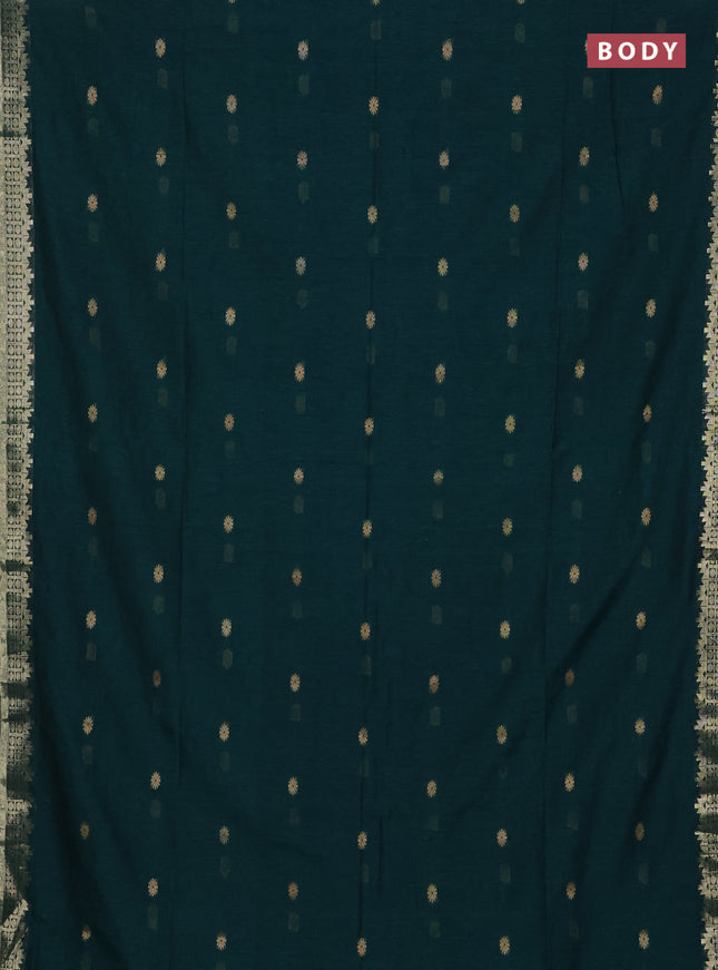 Bengal soft cotton saree peacock green with allover thread woven buttas and zari woven border