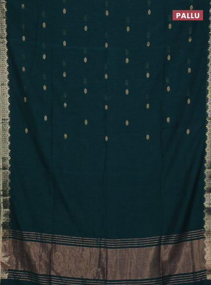 Bengal soft cotton saree peacock green with allover thread woven buttas and zari woven border