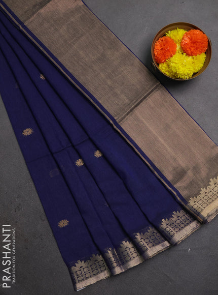 Bengal soft cotton saree navy blue with allover thread woven buttas and zari woven border