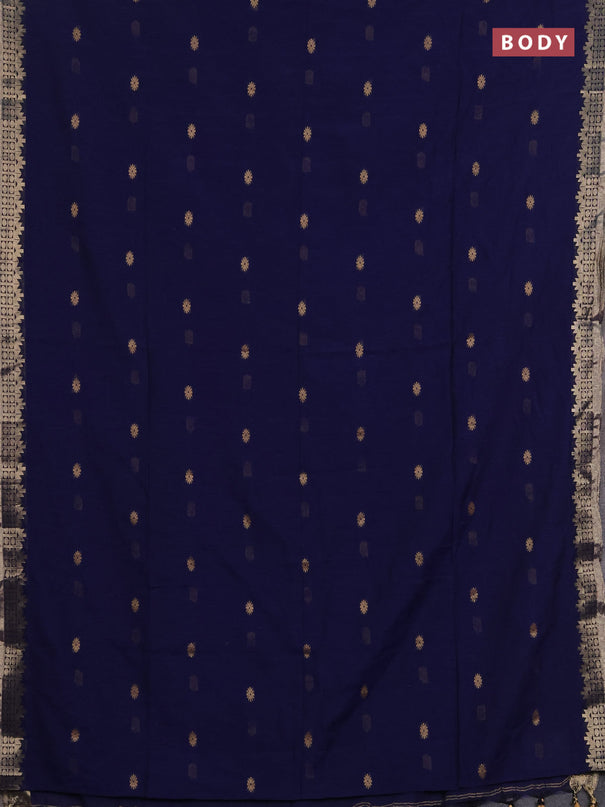 Bengal soft cotton saree navy blue with allover thread woven buttas and zari woven border