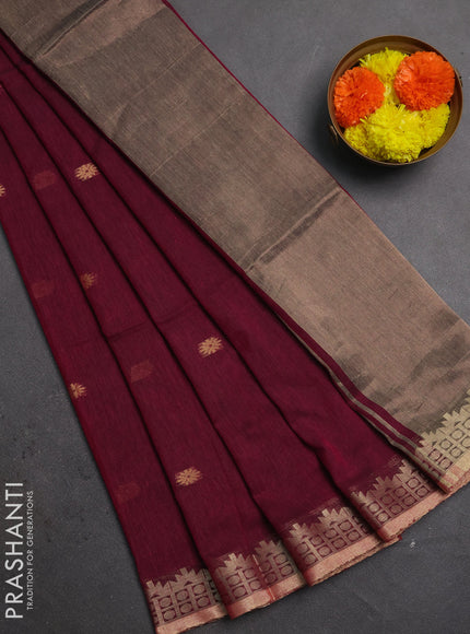 Bengal soft cotton saree magenta pink with allover thread woven buttas and zari woven border