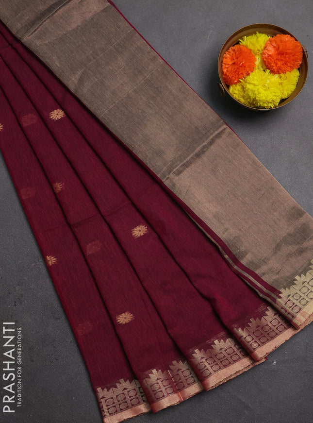 Bengal soft cotton saree magenta pink with allover thread woven buttas and zari woven border