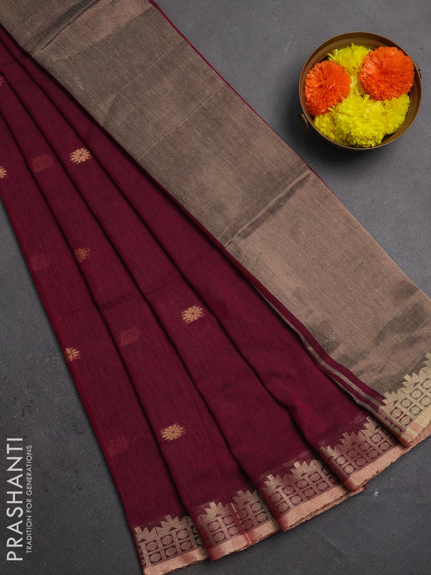 Bengal soft cotton saree magenta pink with allover thread woven buttas and zari woven border