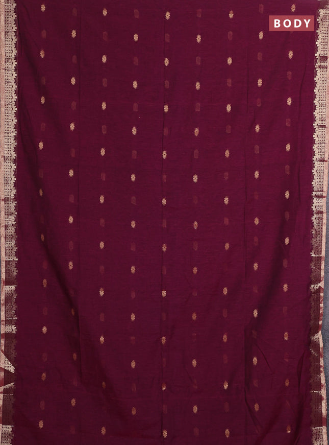 Bengal soft cotton saree magenta pink with allover thread woven buttas and zari woven border