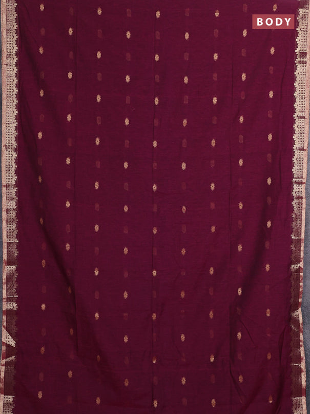 Bengal soft cotton saree magenta pink with allover thread woven buttas and zari woven border