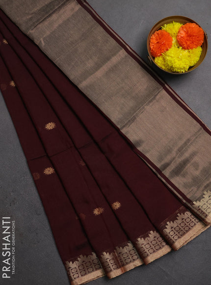 Bengal soft cotton saree deep maroon with allover thread woven buttas and zari woven border
