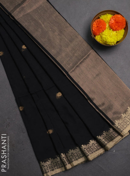 Bengal soft cotton saree black with allover thread woven buttas and zari woven border
