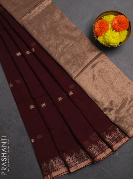Bengal soft cotton saree deep maroon with allover thread woven buttas and zari woven border